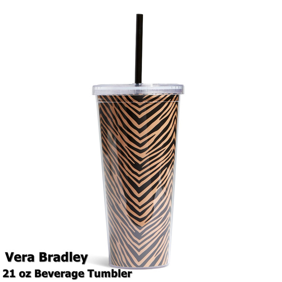 Vera Bradley Accessories - 21 oz Travel Cup Beverage Tumbler & Straw ~ Zebra